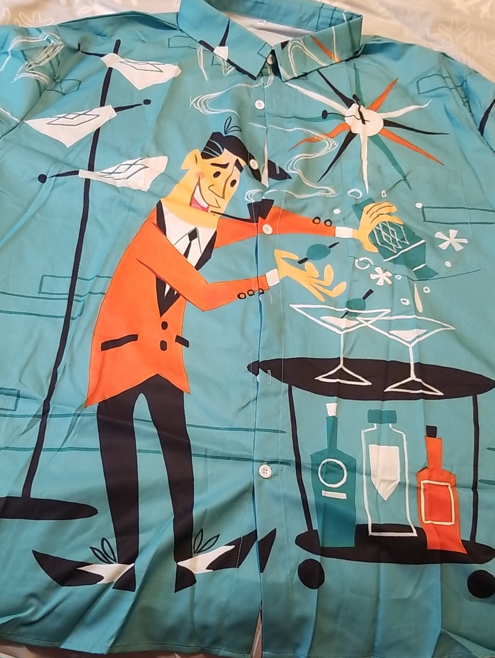 Novelty Cocktail Print Button-Up Shirt — Size 6XL
